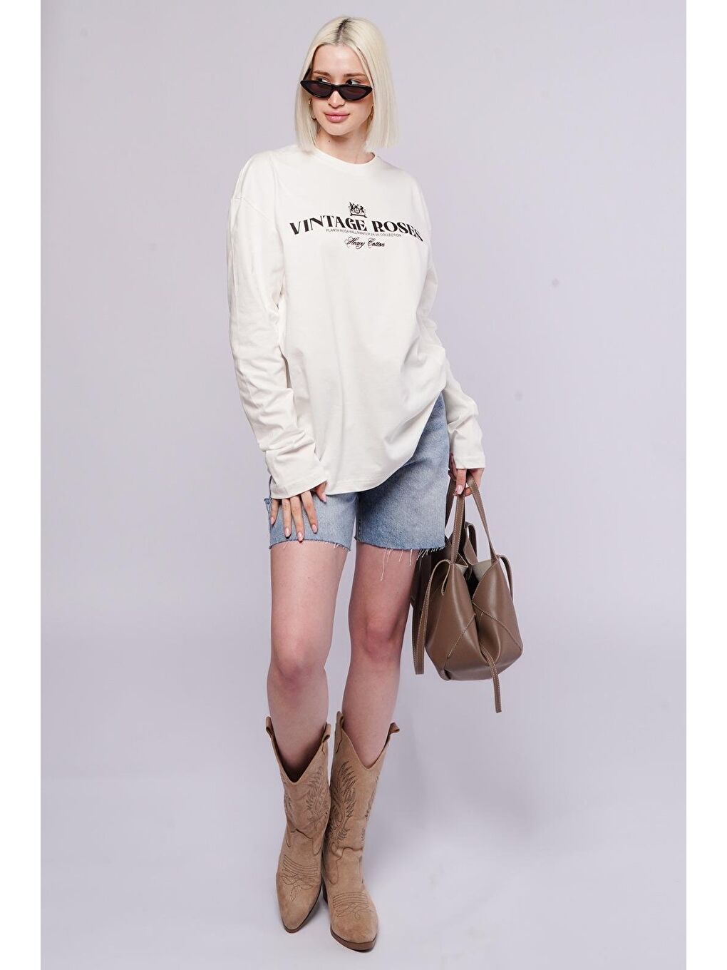 Beyaz %100 Pamuklu Baskılı Uzun Kollu Tişört Mg2451-4