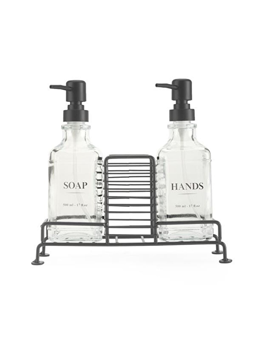 Stantlı 2'li Mutfak Sıvı Sabunluk Seti - Siyah/şeffaf - 500 Ml