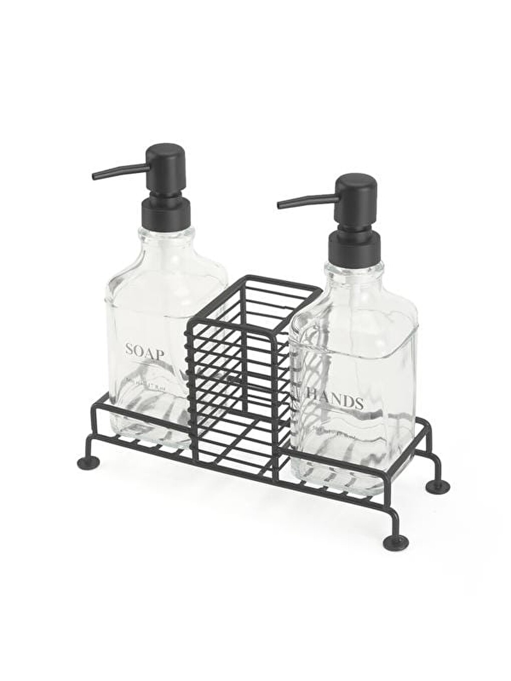 Stantlı 2'li Mutfak Sıvı Sabunluk Seti - Siyah/şeffaf - 500 Ml-2