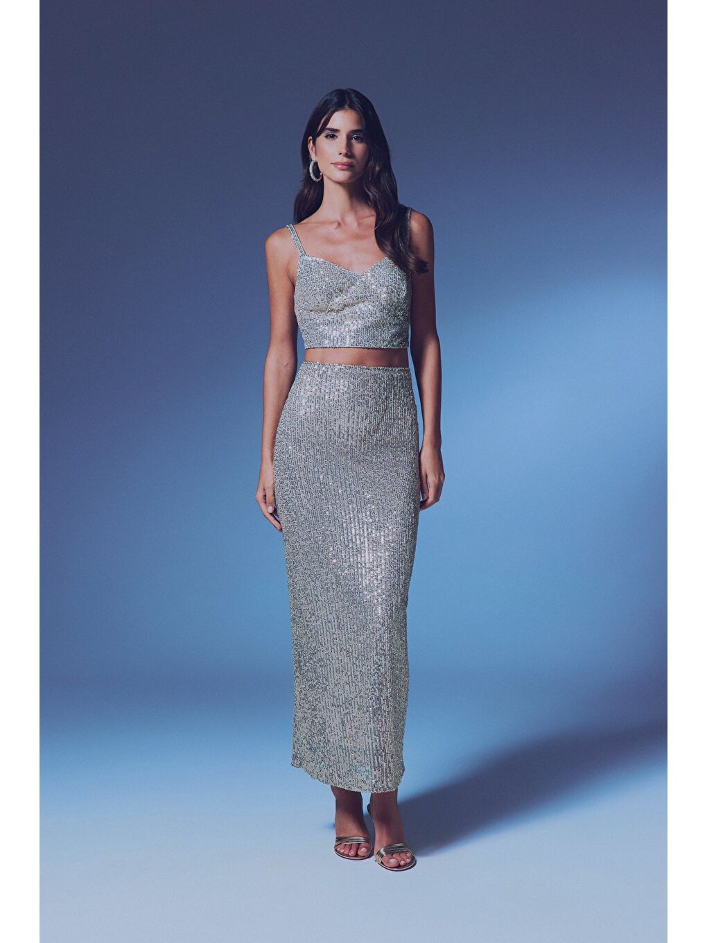 Fermuarlı Karolin Midi Etek - Bej