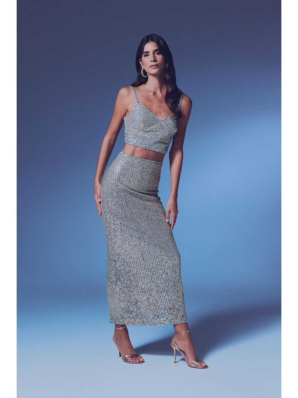 Fermuarlı Karolin Midi Etek - Bej-1