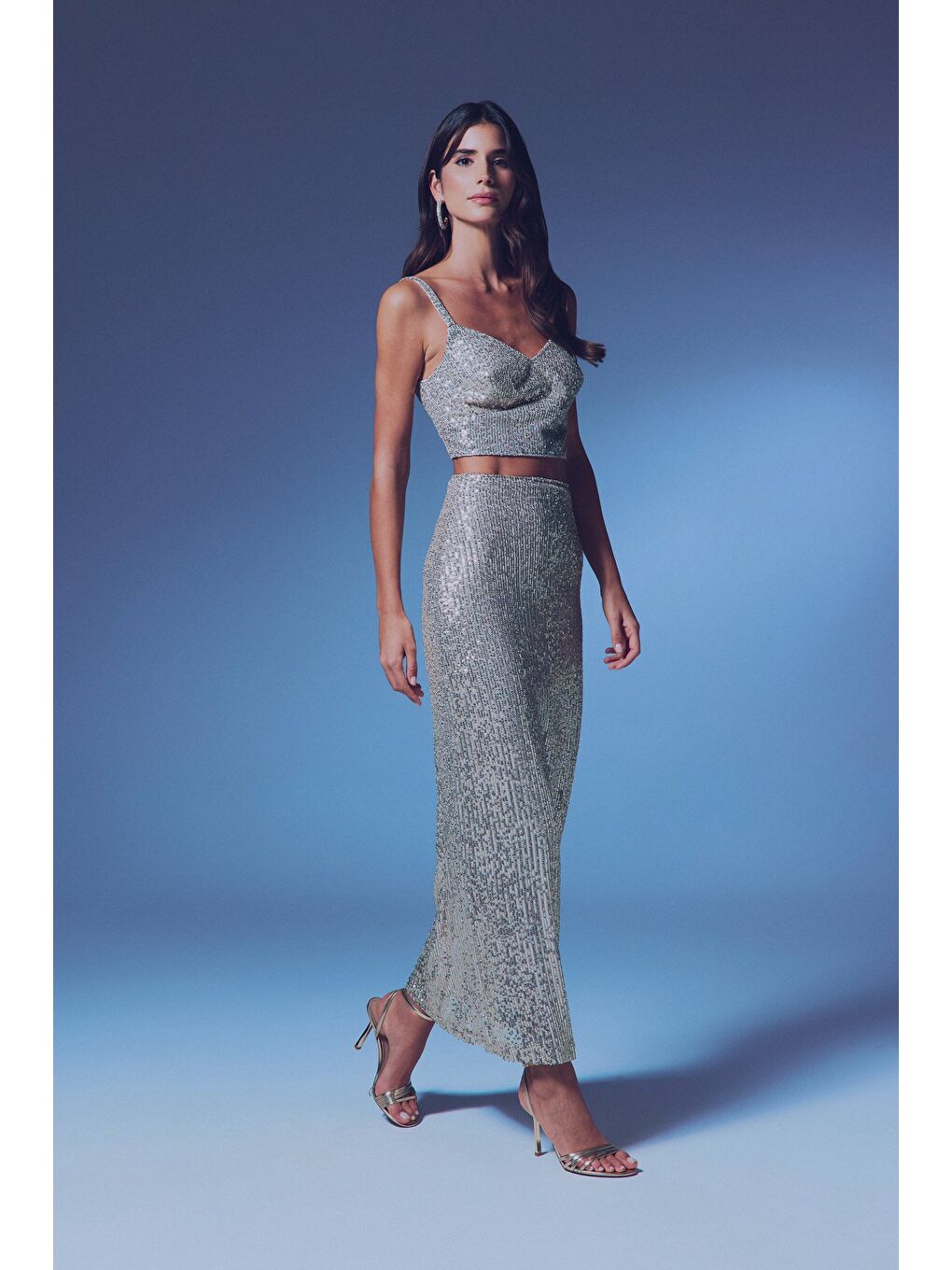 Fermuarlı Karolin Midi Etek - Bej-2