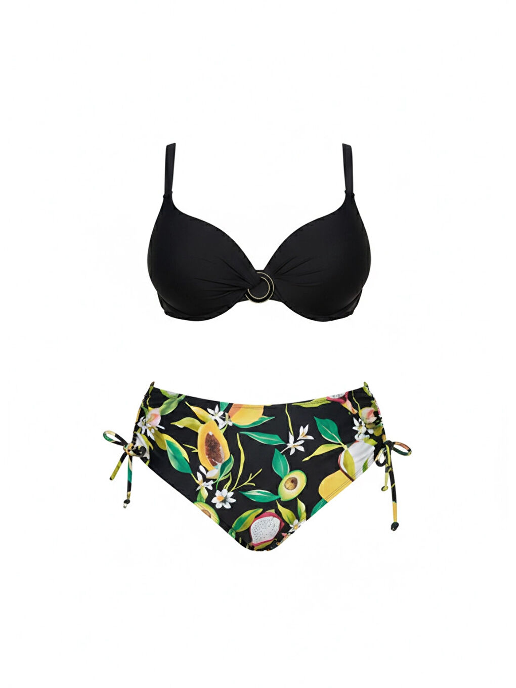 Kadın Siyah Aksesuar Detaylı Tropikal Desen Bikini Takım HZL25S-LC3343
