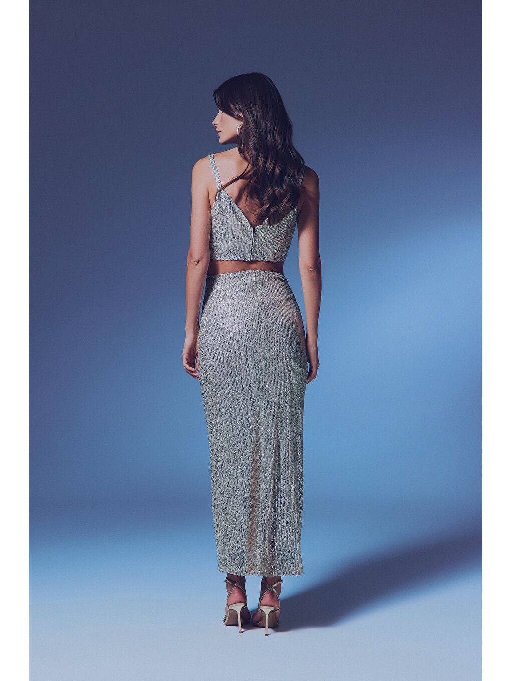 Fermuarlı Karolin Midi Etek - Bej-5