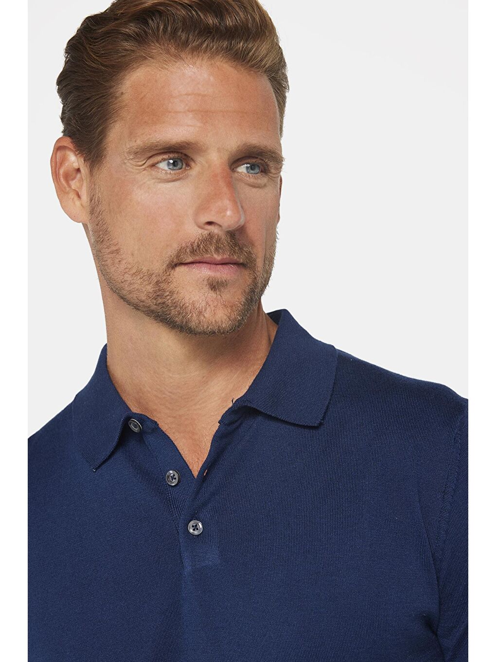 Erkek Polo Yaka Slim Fit Örme Triko Pamuklu Lacivert Tişört-2