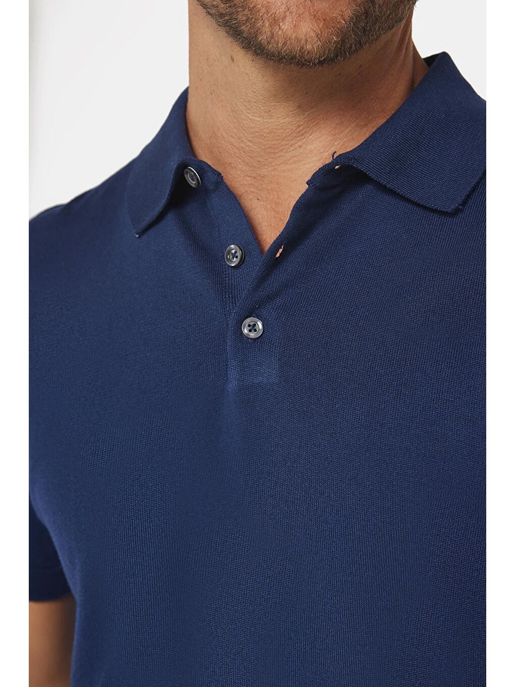 Erkek Polo Yaka Slim Fit Örme Triko Pamuklu Lacivert Tişört-3