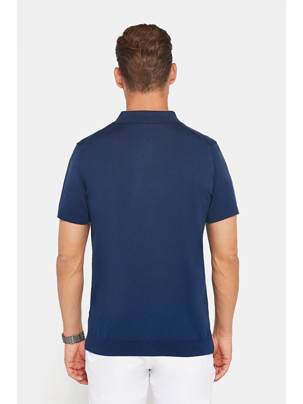 Erkek Polo Yaka Slim Fit Örme Triko Pamuklu Lacivert Tişört-4