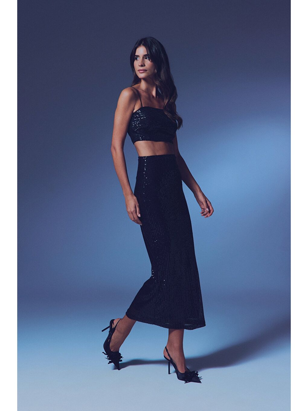 Fermuarlı Karolin Midi Etek - Siyah-3