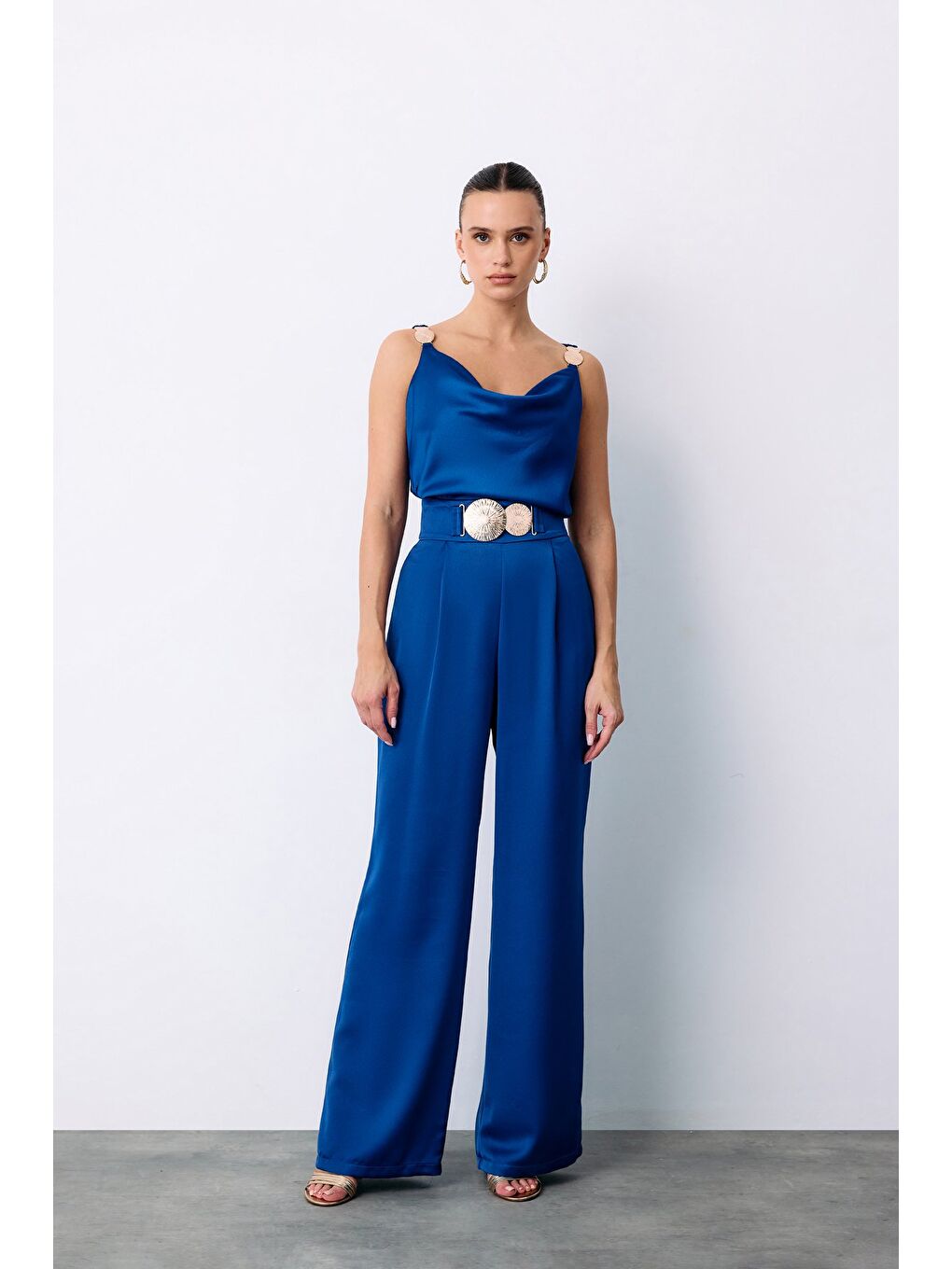 Salaş Krep Saten Pantolon - Sax Mavi-1