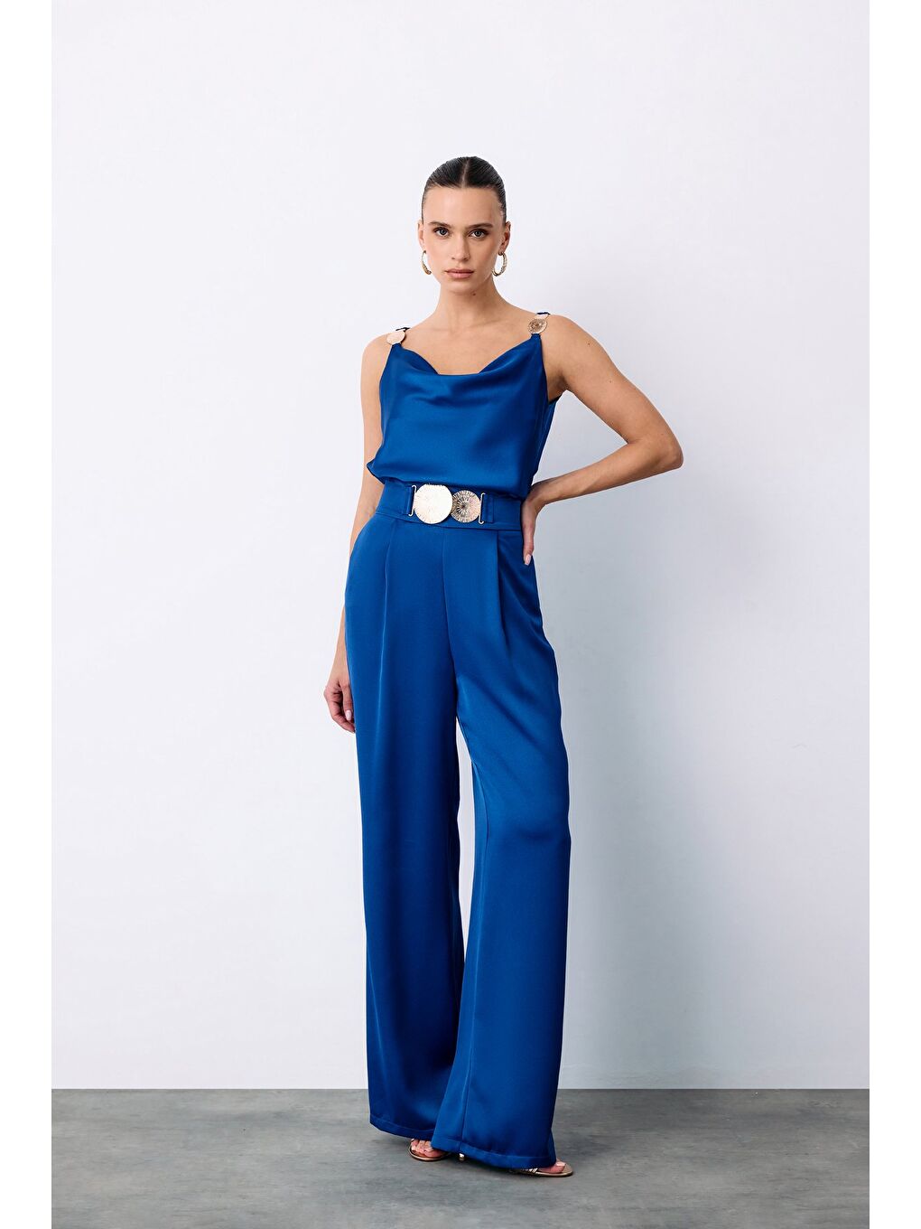 Salaş Krep Saten Pantolon - Sax Mavi-2