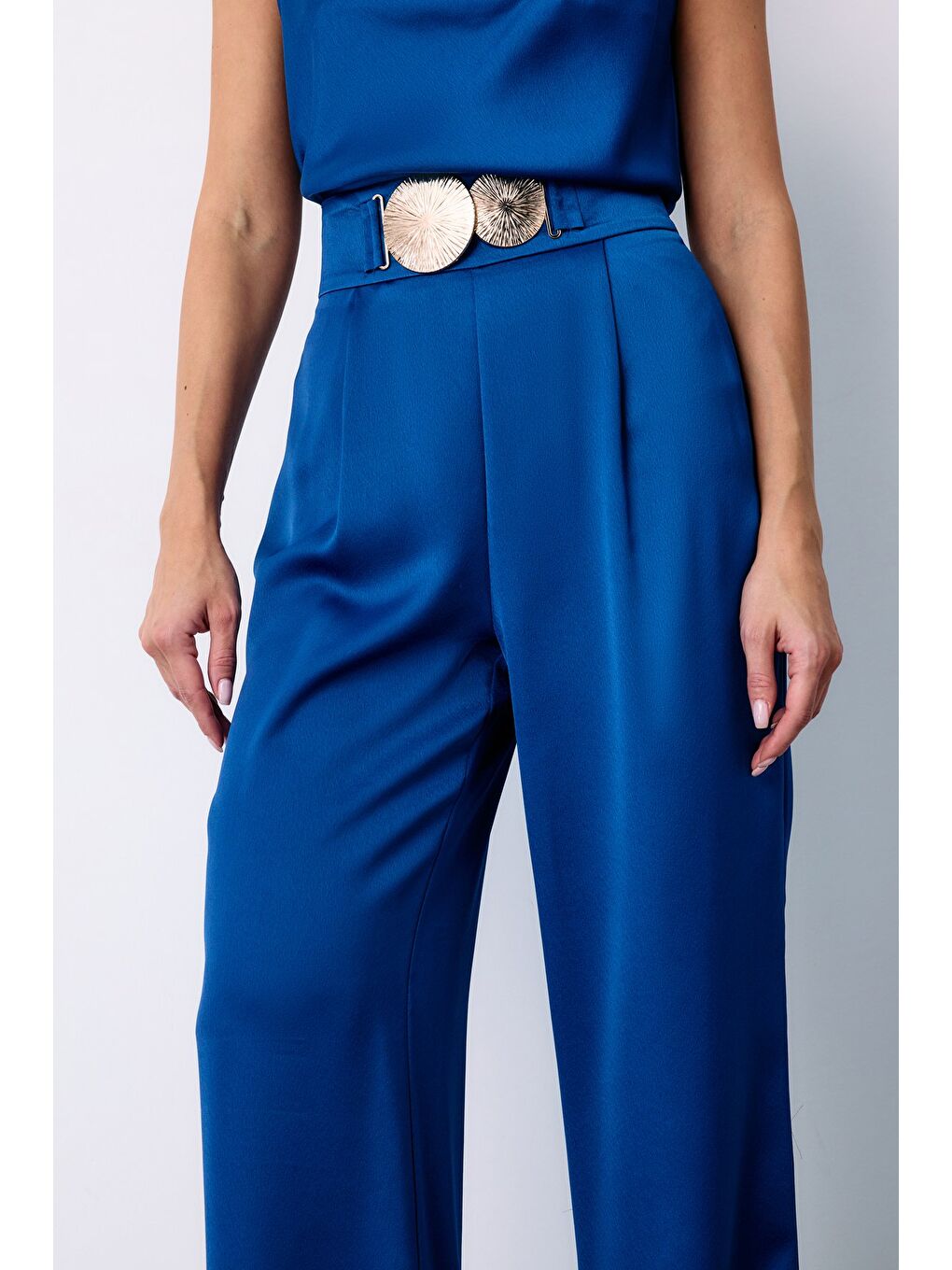 Salaş Krep Saten Pantolon - Sax Mavi-4