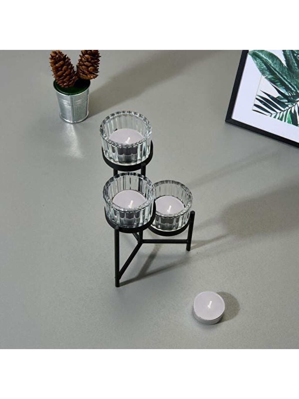 25'li Tealight Mum - Gri - 3,8 Cm-4