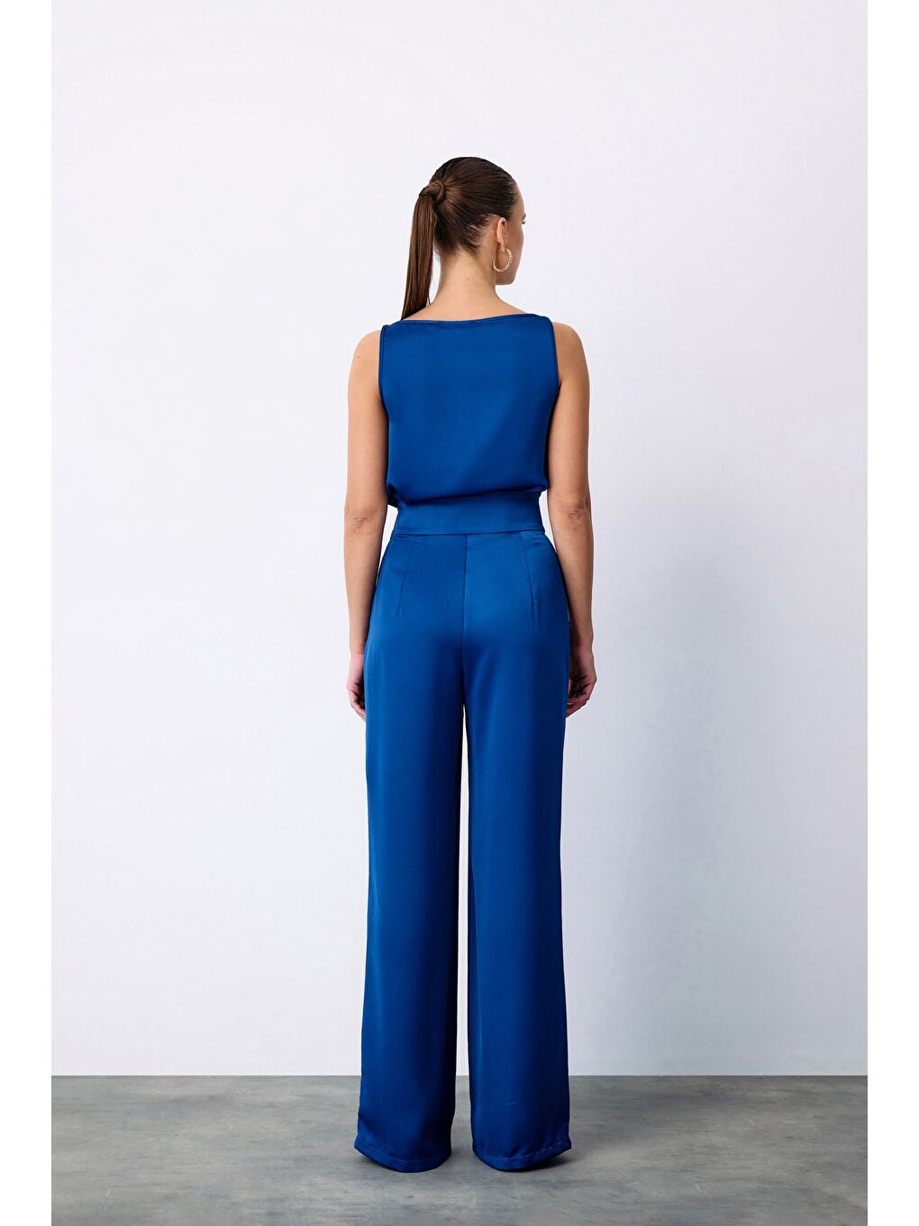 Salaş Krep Saten Pantolon - Sax Mavi-6