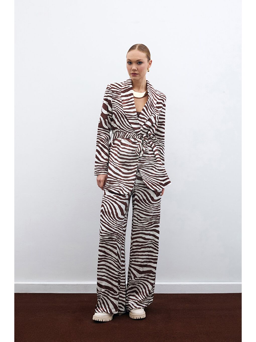 Kahverengi Salaş Zebra Desen Pantolon - Kahve