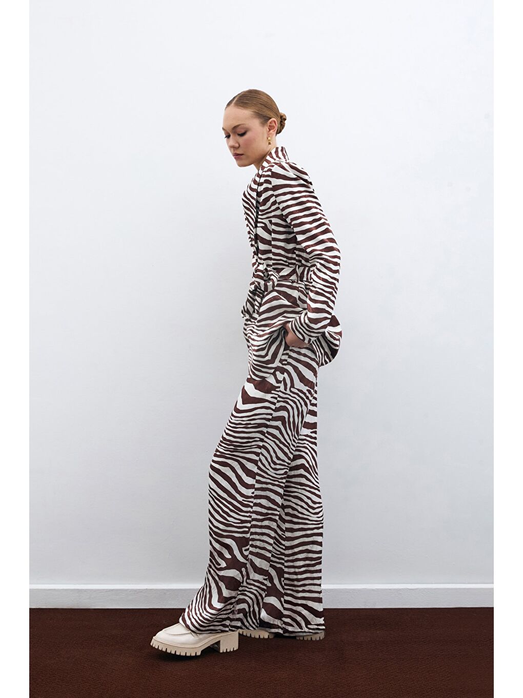 Kahverengi Salaş Zebra Desen Pantolon - Kahve-2