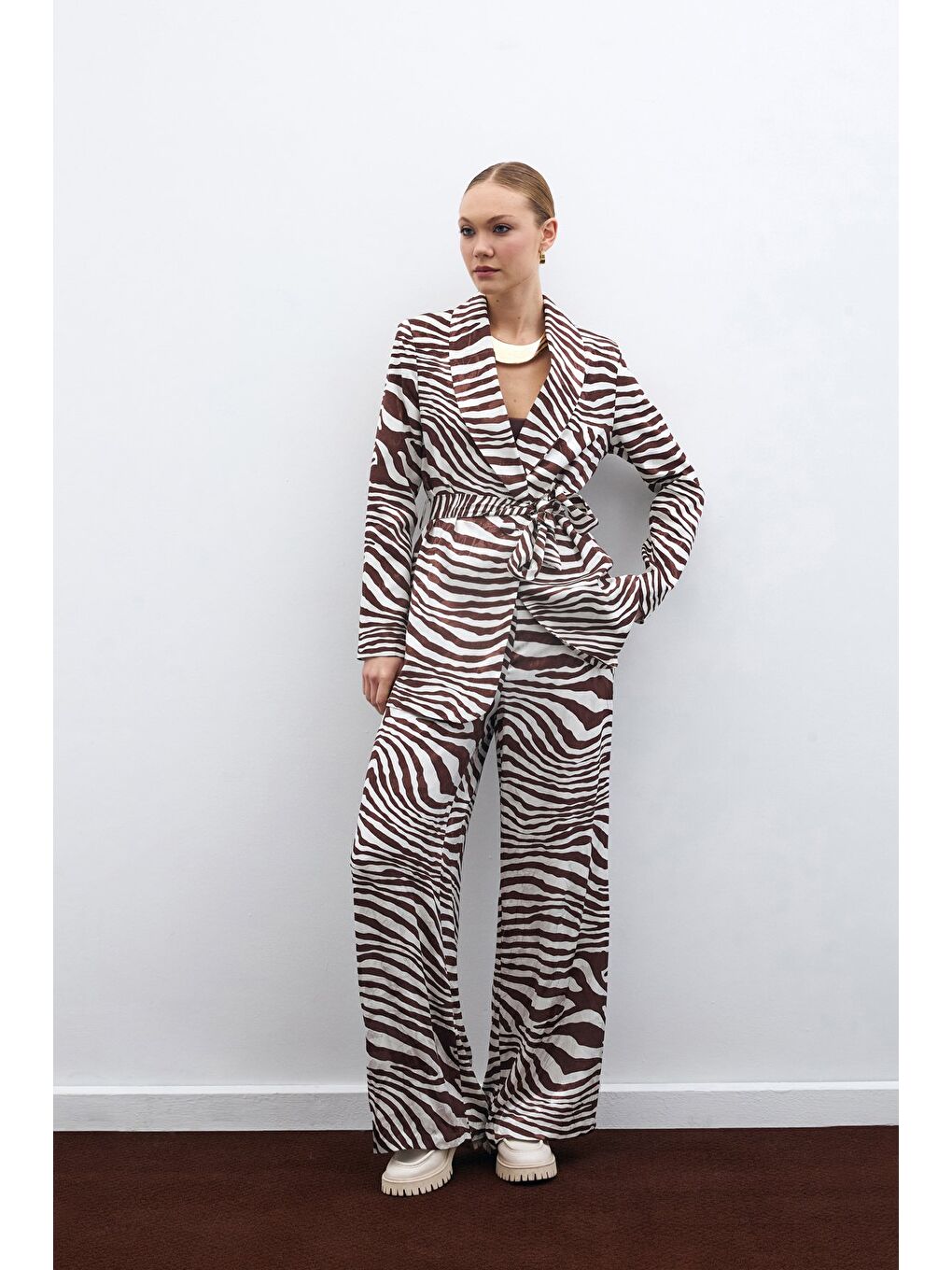 Kahverengi Salaş Zebra Desen Pantolon - Kahve-3