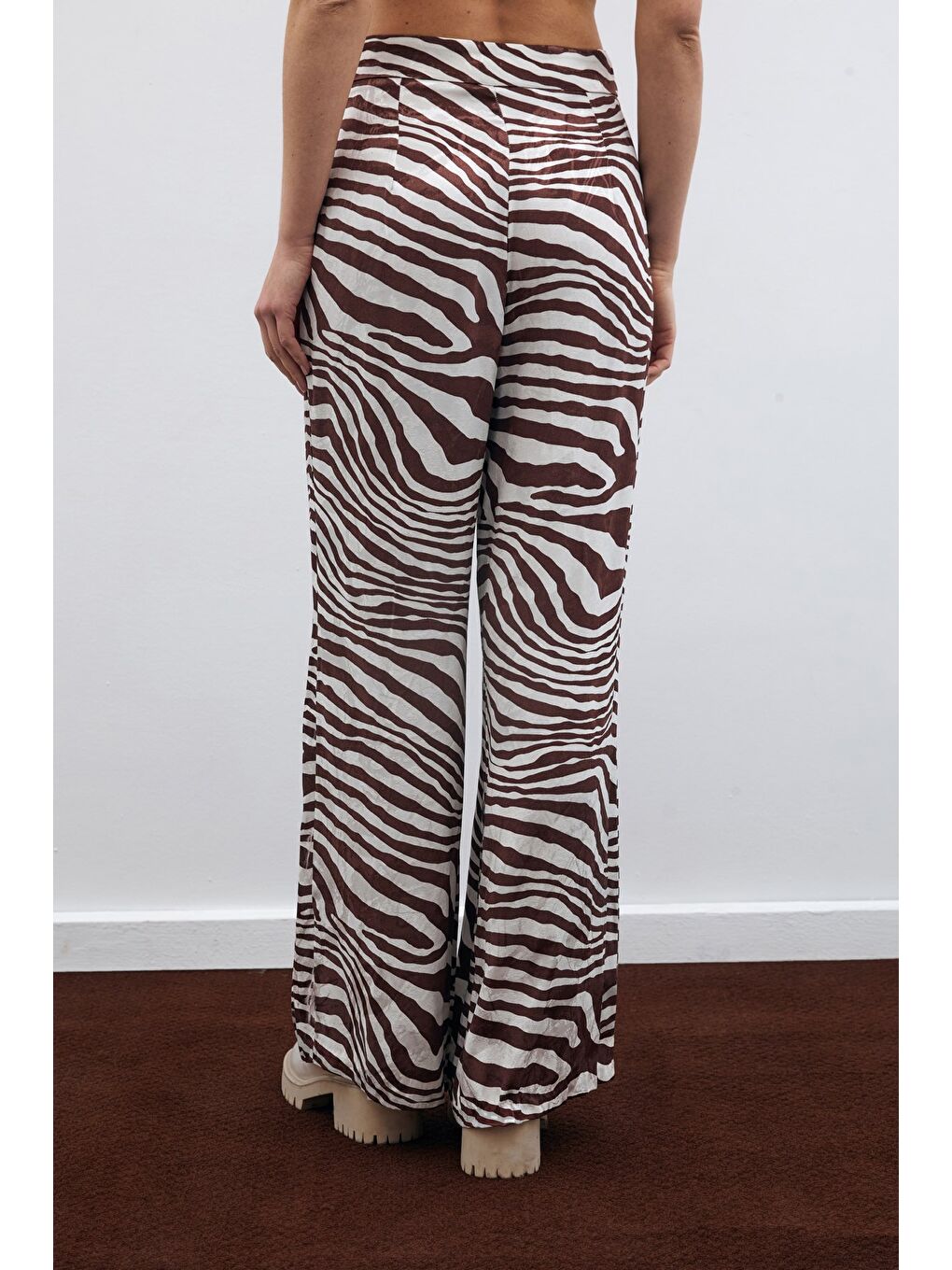 Kahverengi Salaş Zebra Desen Pantolon - Kahve-7