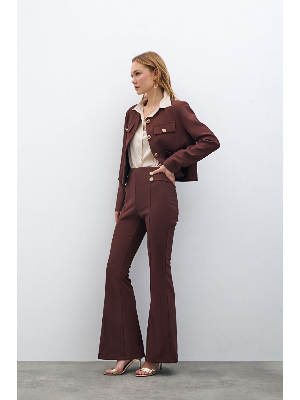 Kahverengi İspanyol Paça Pantolon - Kahve