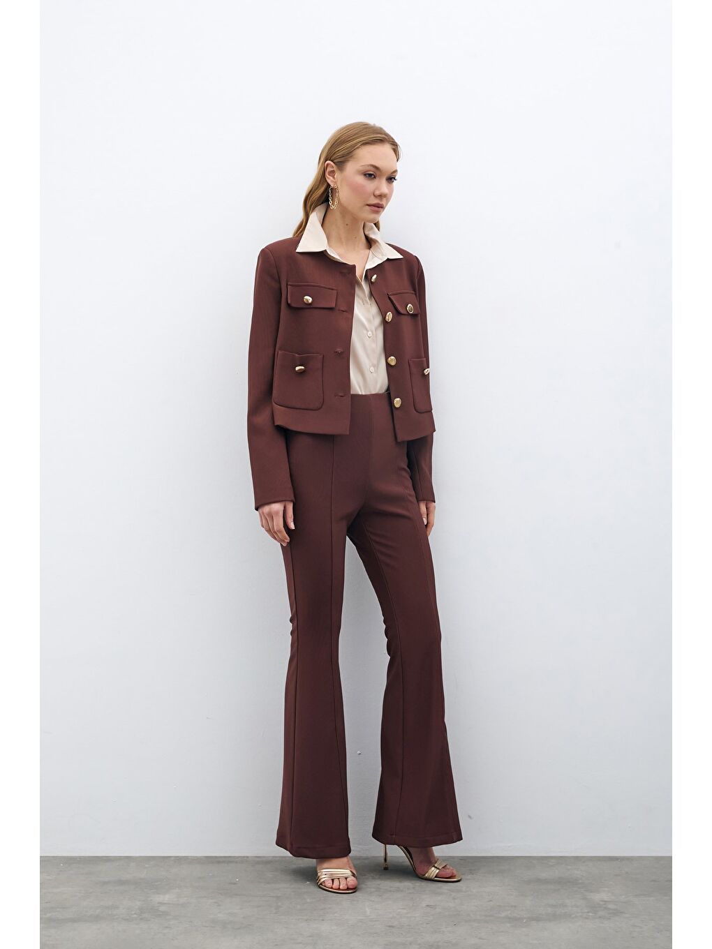 Kahverengi İspanyol Paça Pantolon - Kahve-1