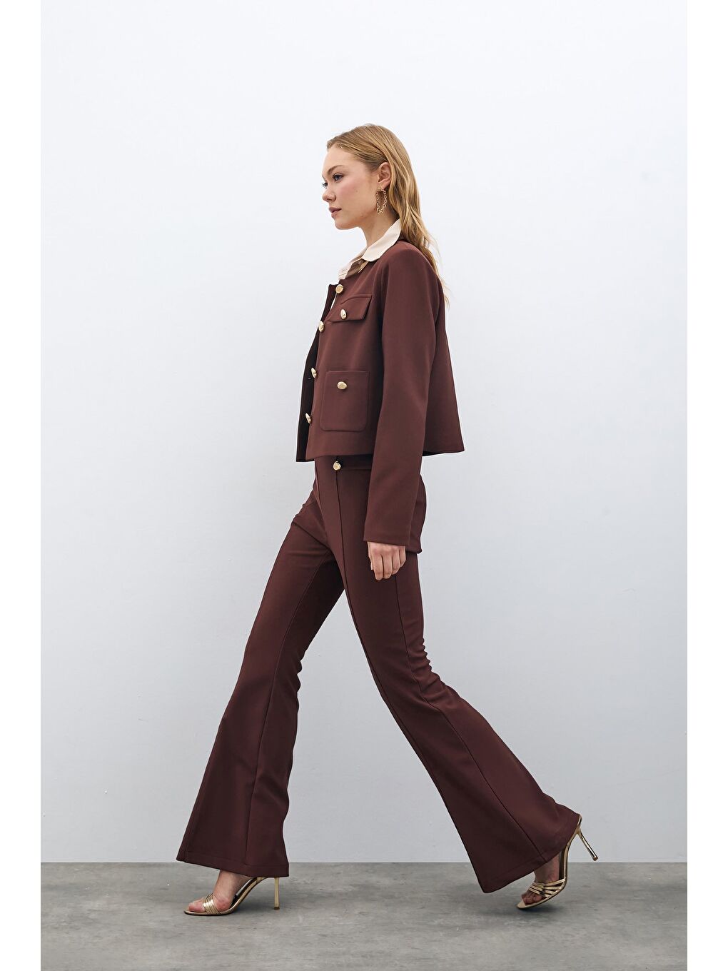 Kahverengi İspanyol Paça Pantolon - Kahve-2