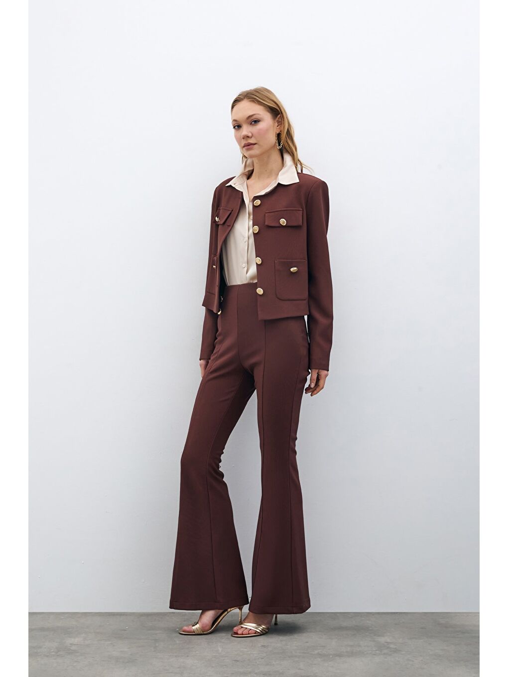 Kahverengi İspanyol Paça Pantolon - Kahve-3