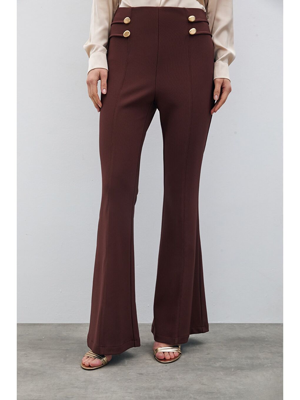 Kahverengi İspanyol Paça Pantolon - Kahve-4