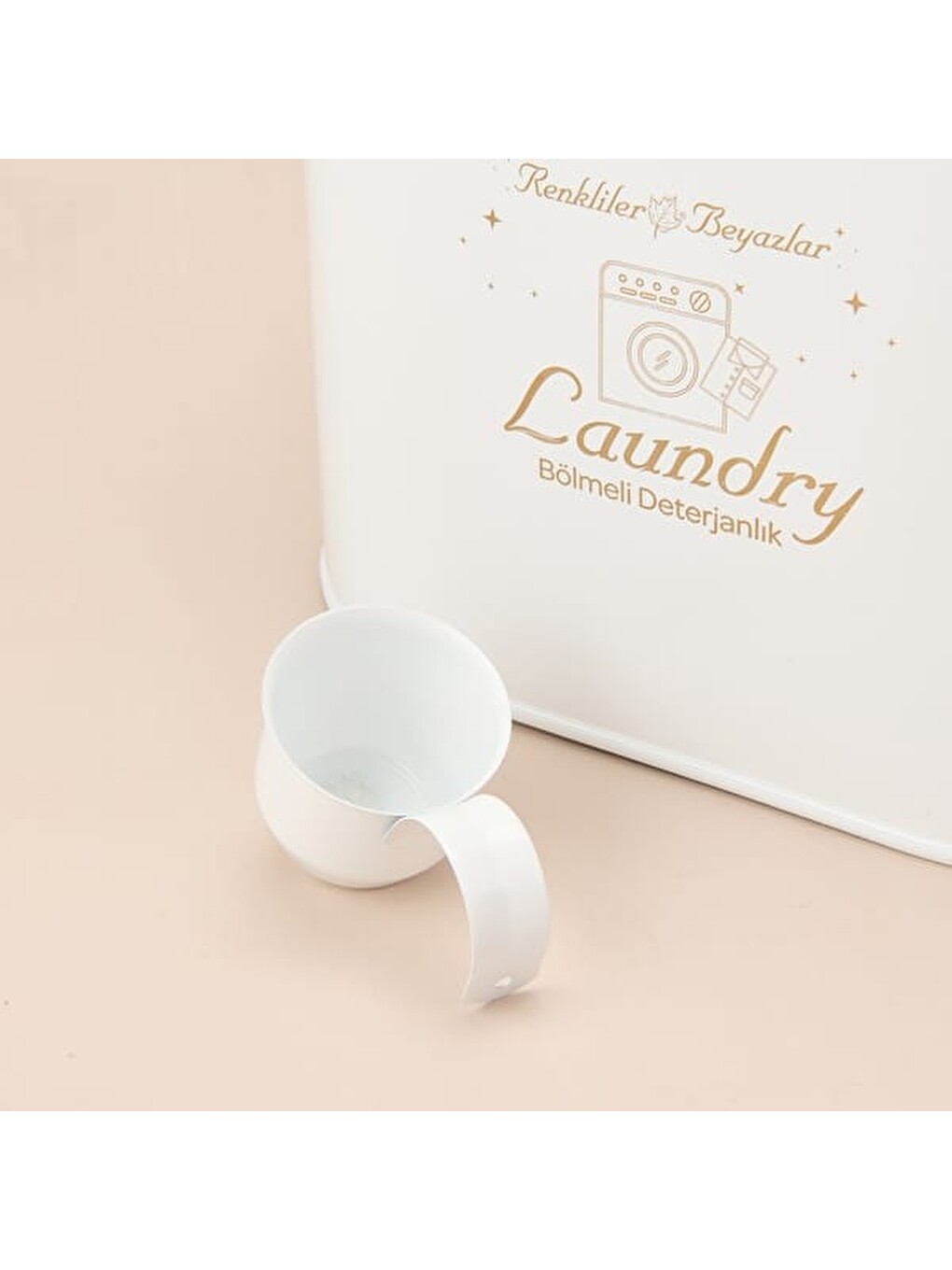 Bath 2 Bölmeli Plastik Kapaklı Metal Deterjan Kutusu - Beyaz - 12 Lt-1