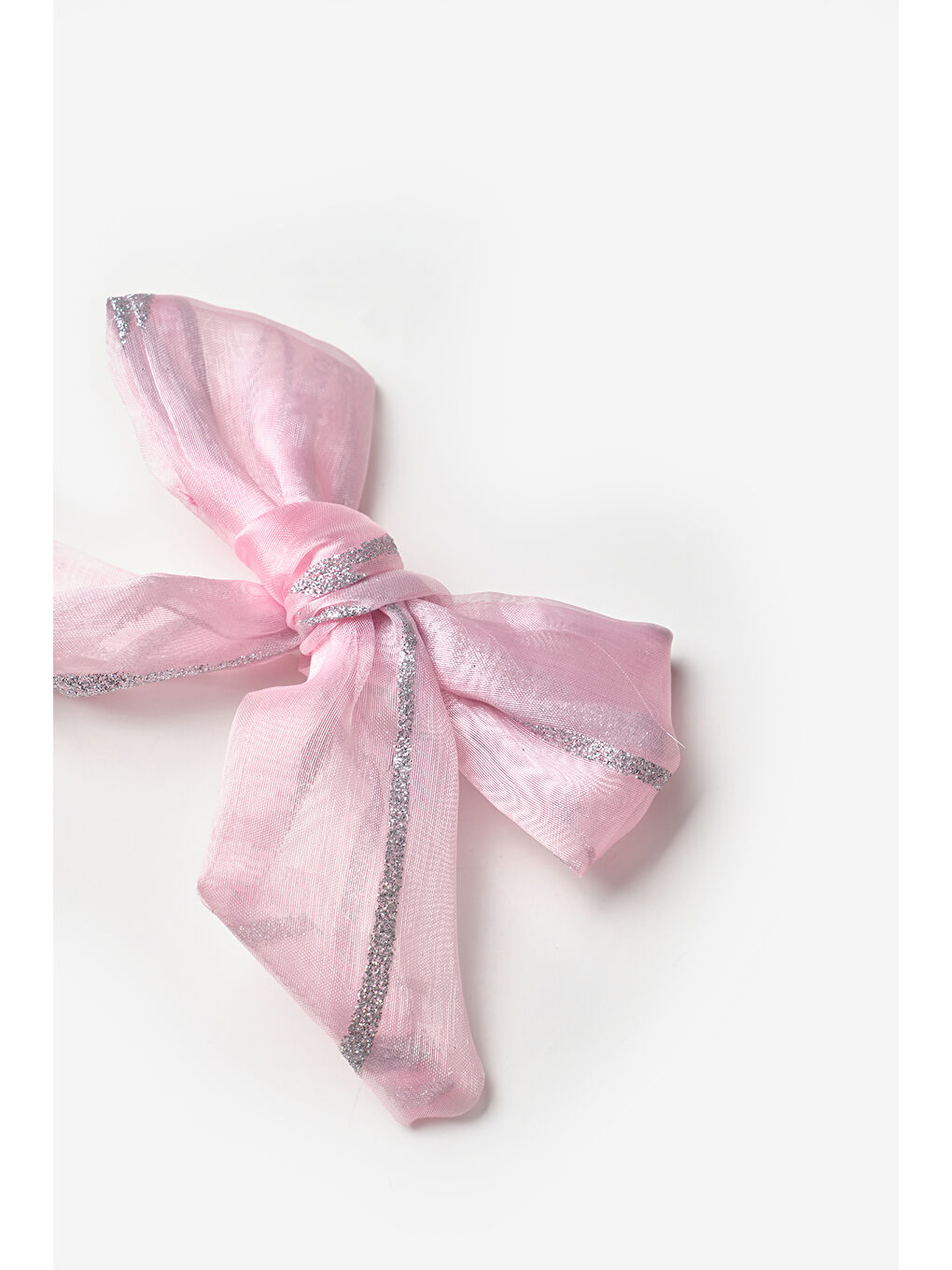 Pembe Simli Çizgili Organze Kız Çocuk Klips Toka-1