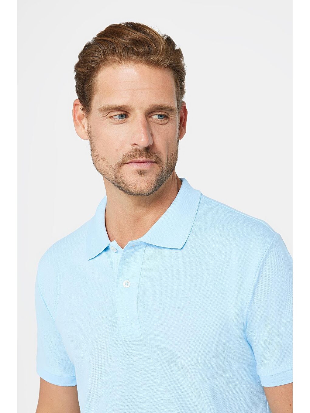 Erkek Slim Fit Dar Kesim %100 Pamuk Düz Pike Mavi Polo Yaka Tişört-2