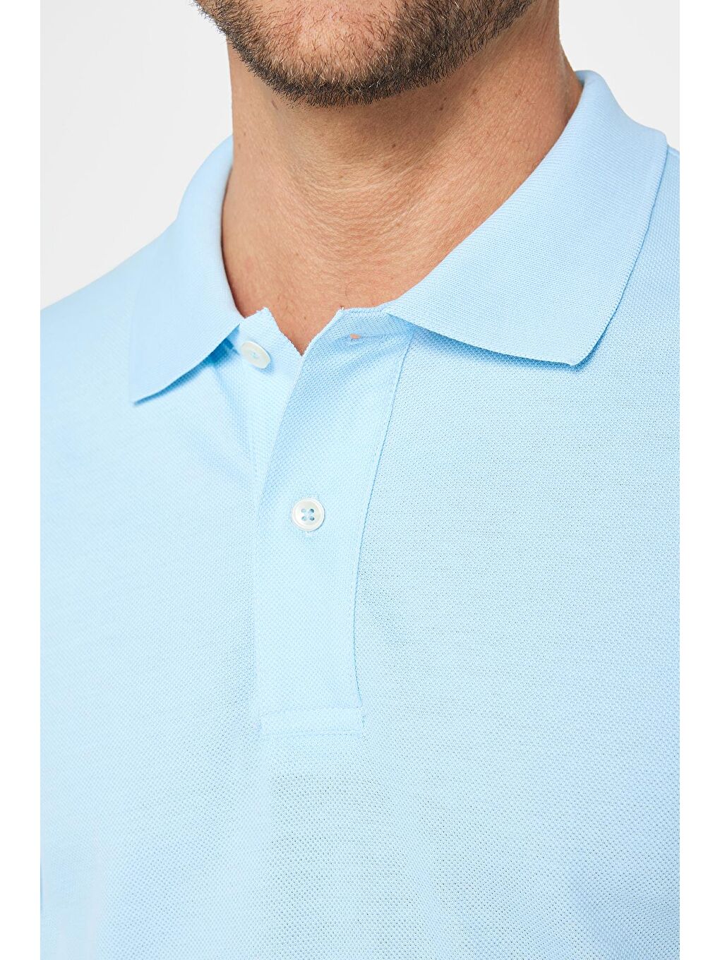 Erkek Slim Fit Dar Kesim %100 Pamuk Düz Pike Mavi Polo Yaka Tişört-3