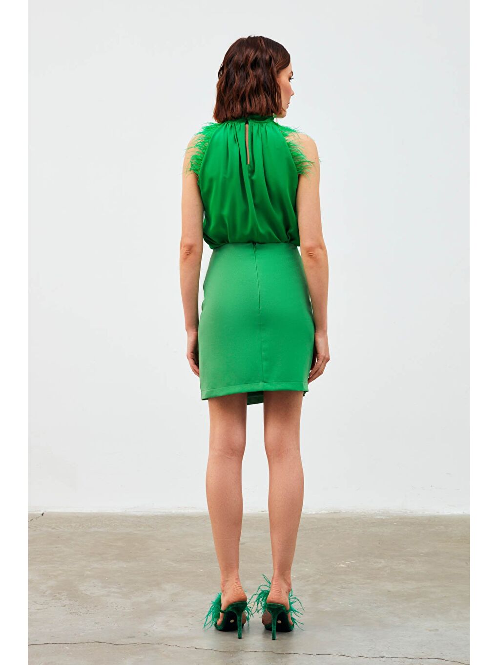 Kruvaze Düğme Detaylı Etek - K.Yeşil-5