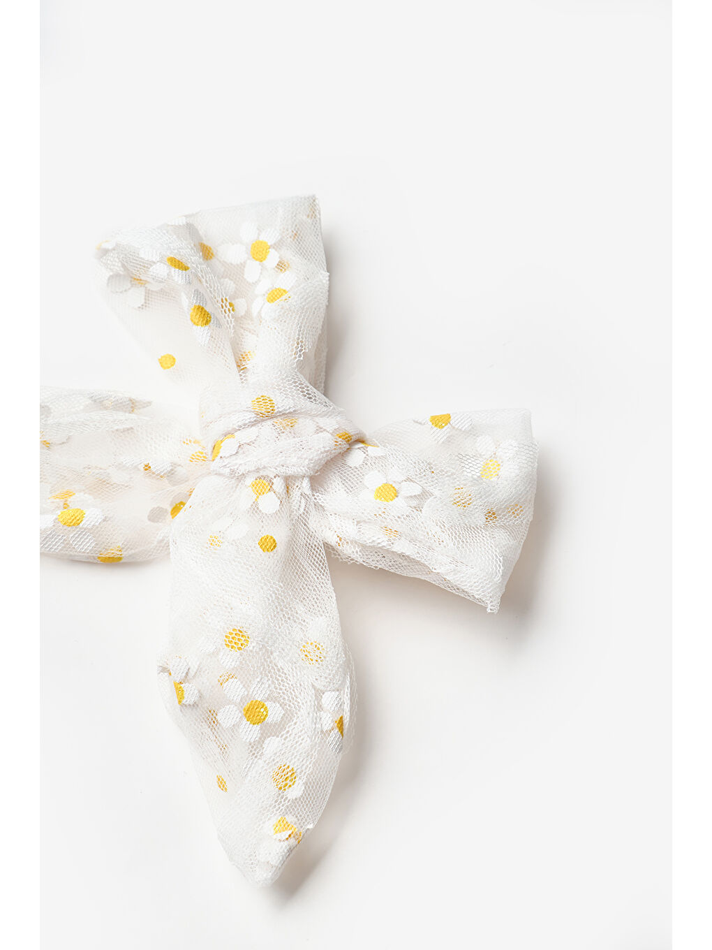 Beyaz  Papatya Baskılı Kız Çocuk Tül Klips Toka-1