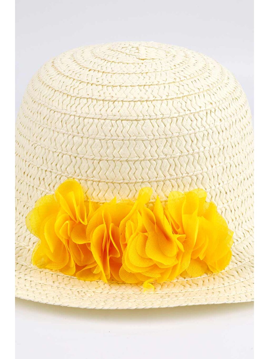 Sarı Çiçek Detaylı Kız Çocuk Hasır Şapka-1