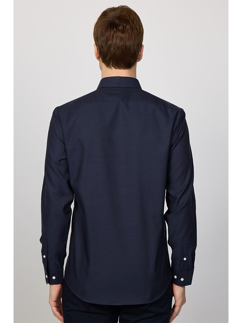 Erkek Slim Fit Non-Iron Pamuklu Ütü Gerektirmez Lacivert Gömlek-4