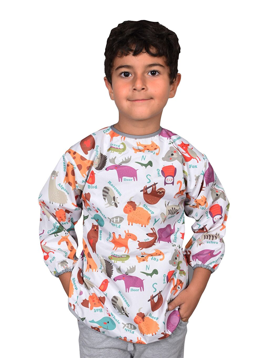 4-7 Yaş Zoo, Sıvı Geçirmez, Makinede Yıkanabilir, Uzun Kollu Çocuk Faaliyet, Aktivite, Boyama Önlüğü-2