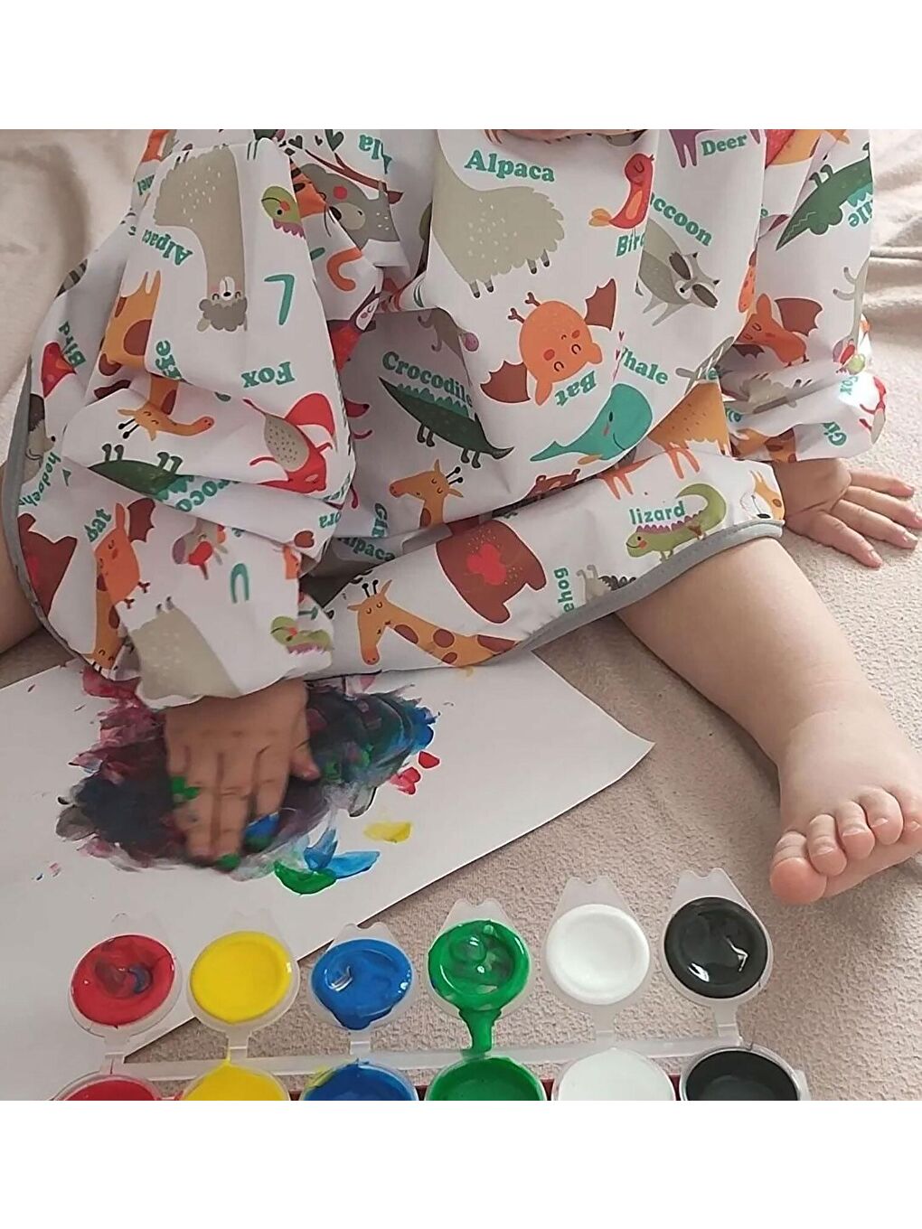 4-7 Yaş Zoo, Sıvı Geçirmez, Makinede Yıkanabilir, Uzun Kollu Çocuk Faaliyet, Aktivite, Boyama Önlüğü-5