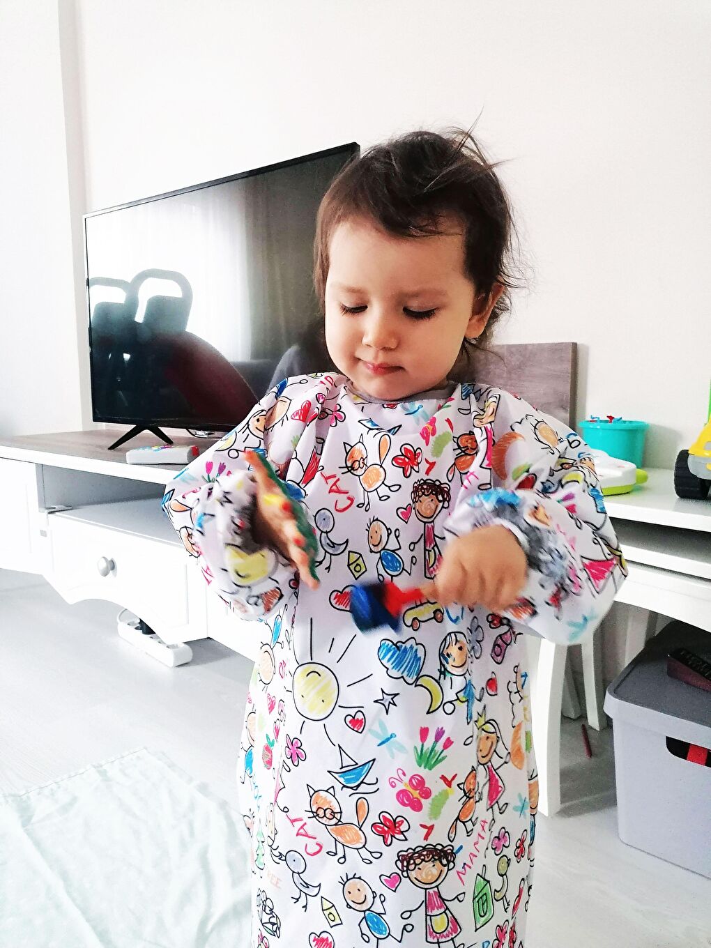 3-6 Yaş, Family Uzun Kollu, Sıvı Geçirmez, Makinede Yıkanabilir, Çocuk Faaliyet, Boyama Önlüğü Önlük-1