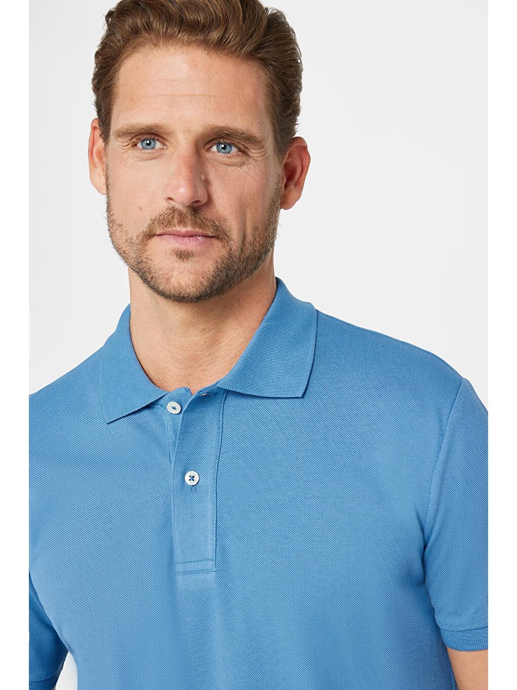 Erkek Slim Fit Dar Kesim %100 Pamuk Düz Pike İndigo Polo Yaka Tişört-2
