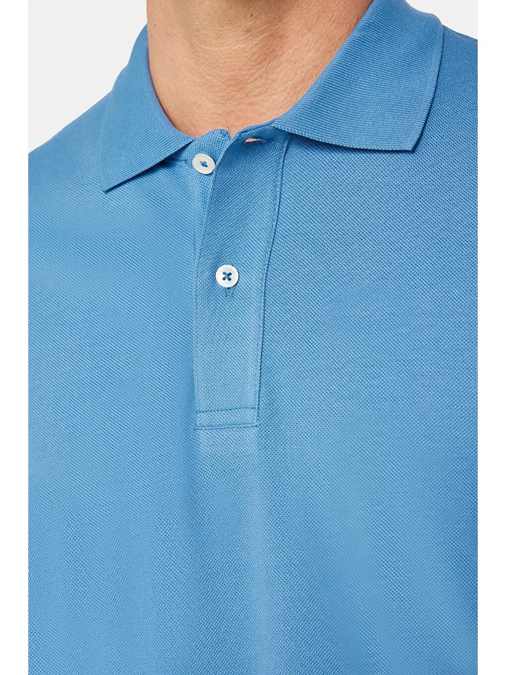 Erkek Slim Fit Dar Kesim %100 Pamuk Düz Pike İndigo Polo Yaka Tişört-3