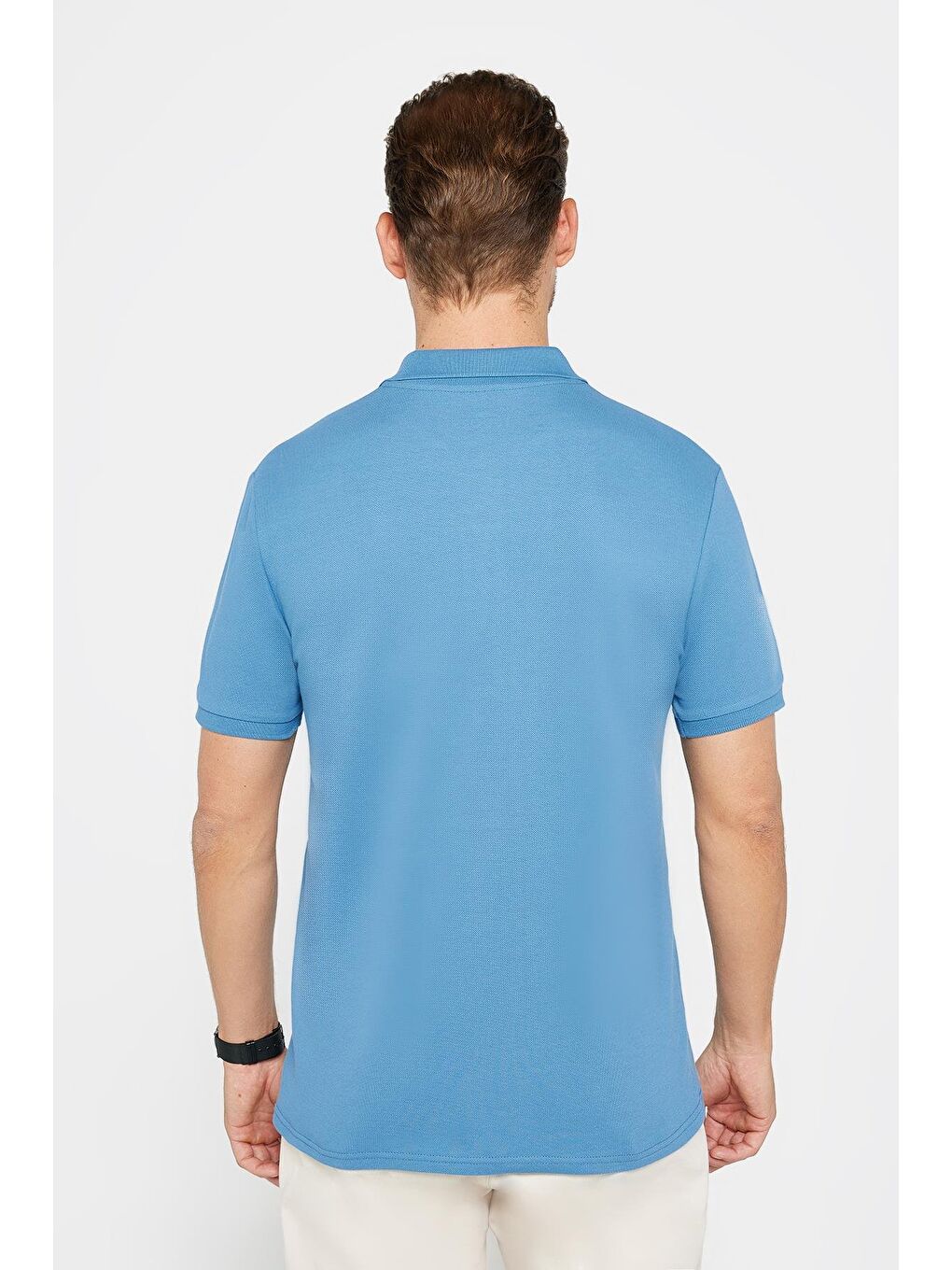 Erkek Slim Fit Dar Kesim %100 Pamuk Düz Pike İndigo Polo Yaka Tişört-4