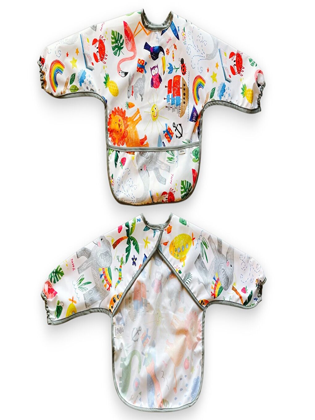 2-4 yaş Jungle Sıvı Geçirmez, Makinede Yıkanabilir, Cepli, Oekotex-100, Uzun Kollu Bebek Mama Önlüğü-5