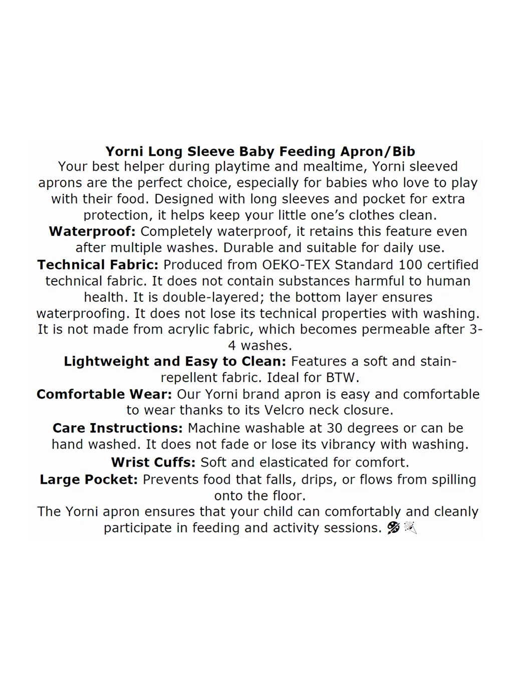 6-24ay, Sea model, Uzun Kollu, Sıvı Geçirmez, Makinede Yıkanabilir, Bebek Çocuk Mama Önlüğü, Önlük-6