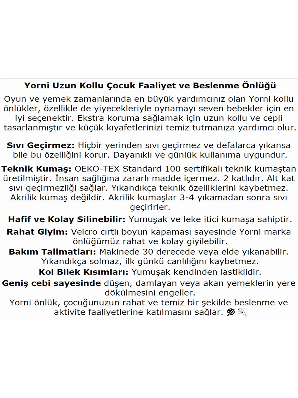 2-4 yaş Jungle Sıvı Geçirmez, Makinede Yıkanabilir, Cepli, Oekotex-100, Uzun Kollu Bebek Mama Önlüğü-2