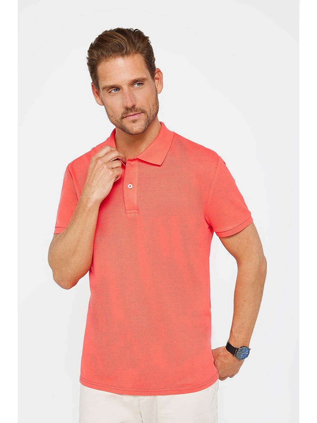 Kırmızı Erkek Slim Fit Dar Kesim %100 Pamuk Düz Pike Nar Polo Yaka Tişört