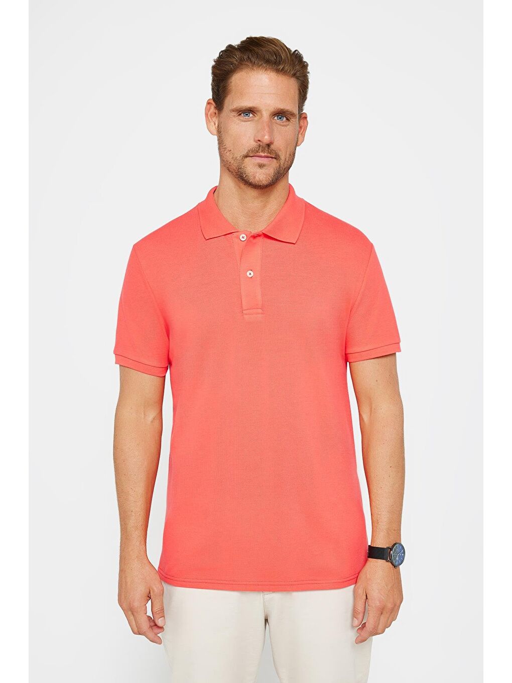 Kırmızı Erkek Slim Fit Dar Kesim %100 Pamuk Düz Pike Nar Polo Yaka Tişört-1