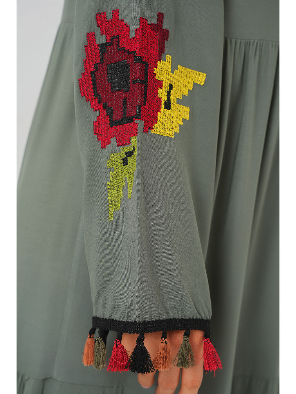 Nakışlı Uzun Elbise 2534 - Haki-4