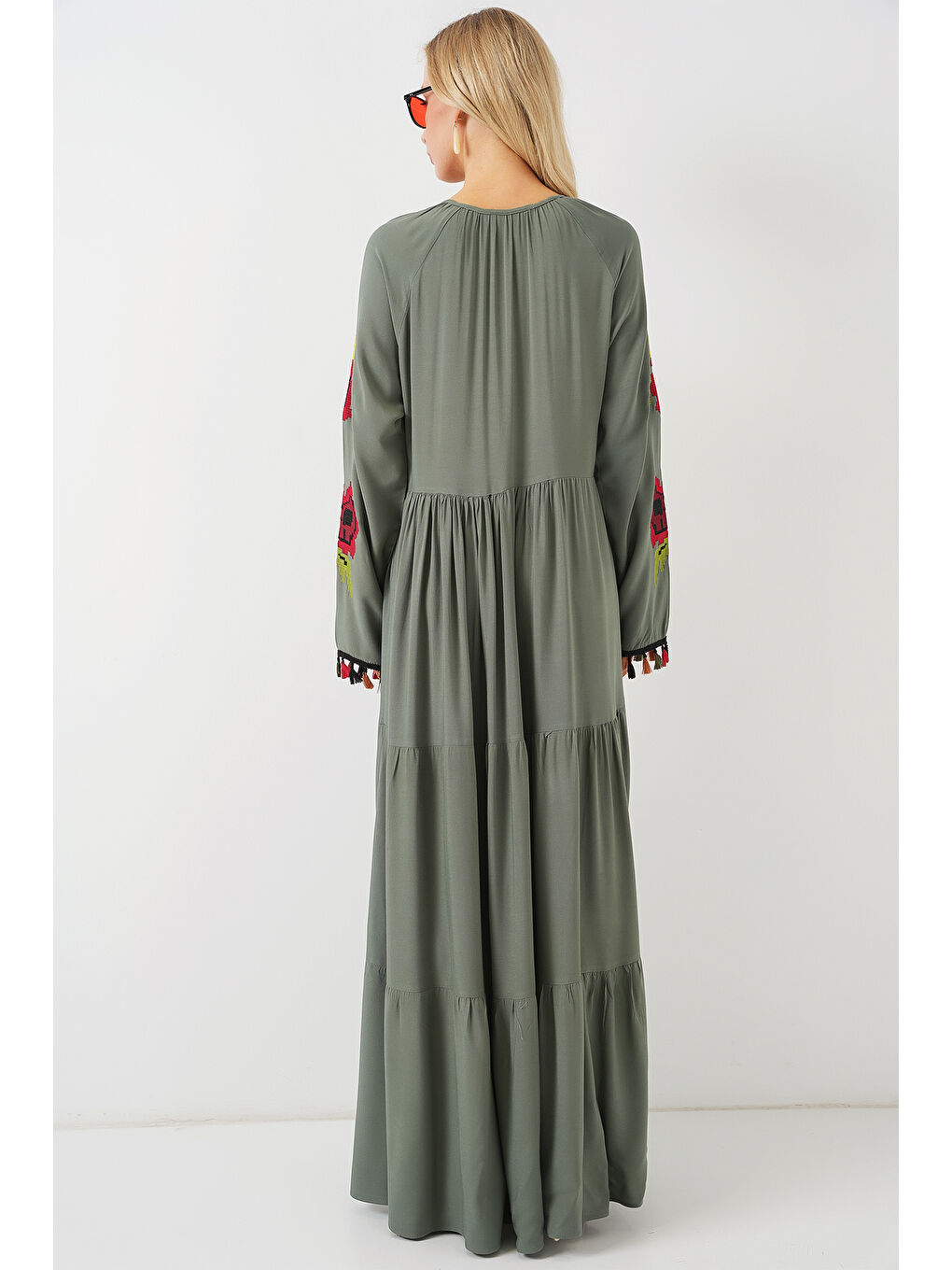 Nakışlı Uzun Elbise 2534 - Haki-5