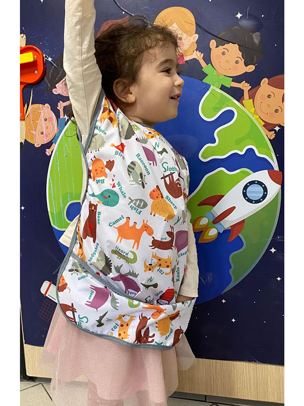 3-6yaş, Zoo, KISA Kollu, Belden BAĞCIKLI ve Boyundan Cırtlı, Cepli Çocuk Faaliyet, Aktivite Önlüğü-2