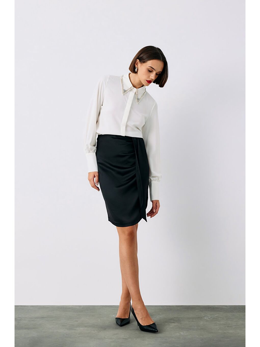 Kuşaklı Mini Etek - Siyah-1