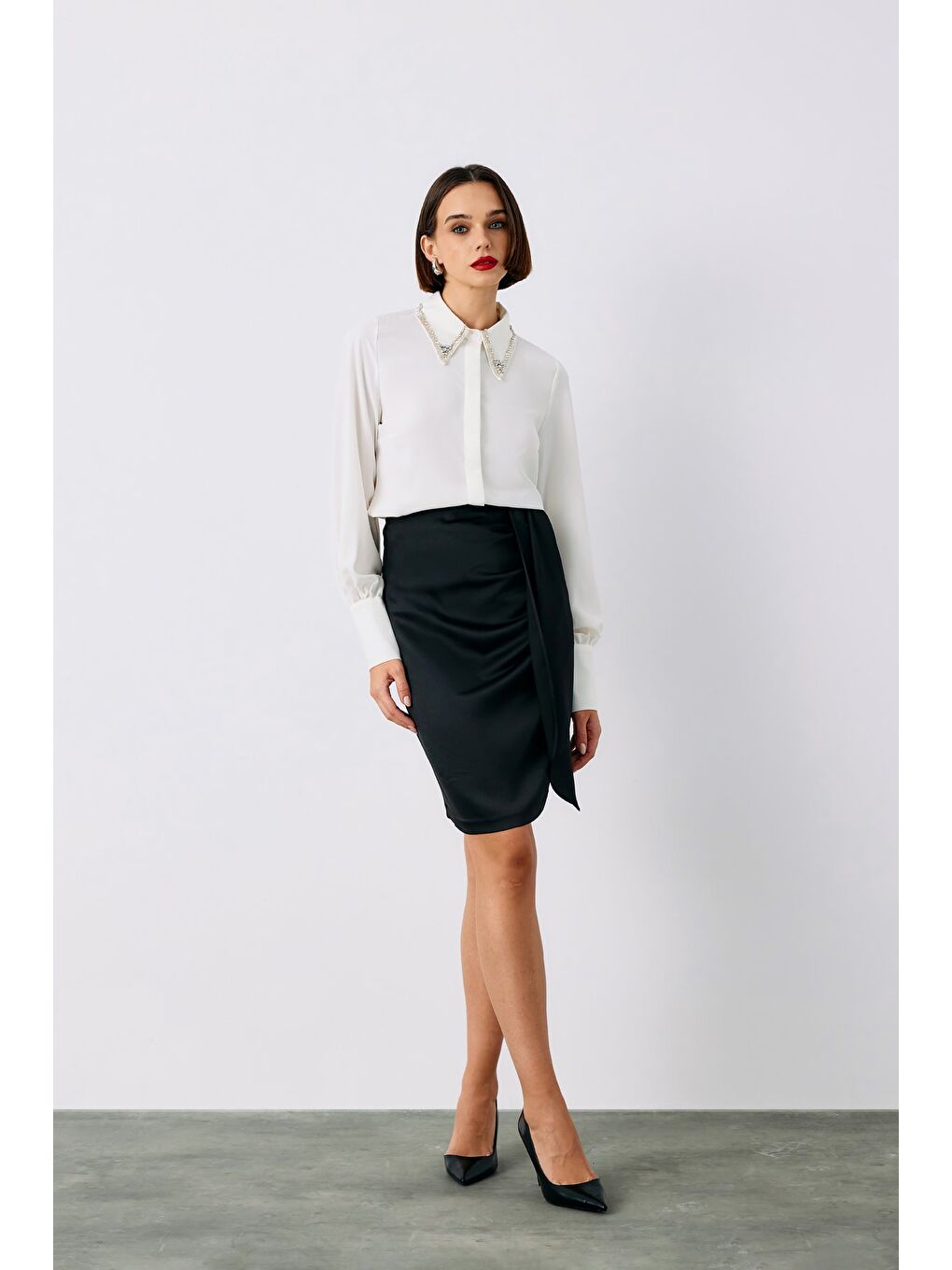 Kuşaklı Mini Etek - Siyah-2